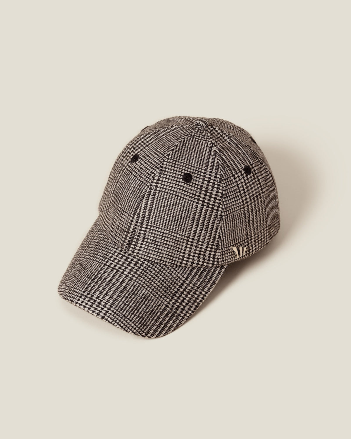 Windsor Glen Plaid women’s baseball cap by CHORD in black and white glen plaid wool with silver-plated hardware