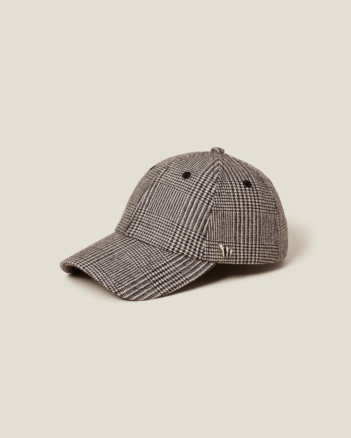 Windsor Glen Plaid women’s baseball cap by CHORD in black and white glen plaid wool with silver-plated hardware