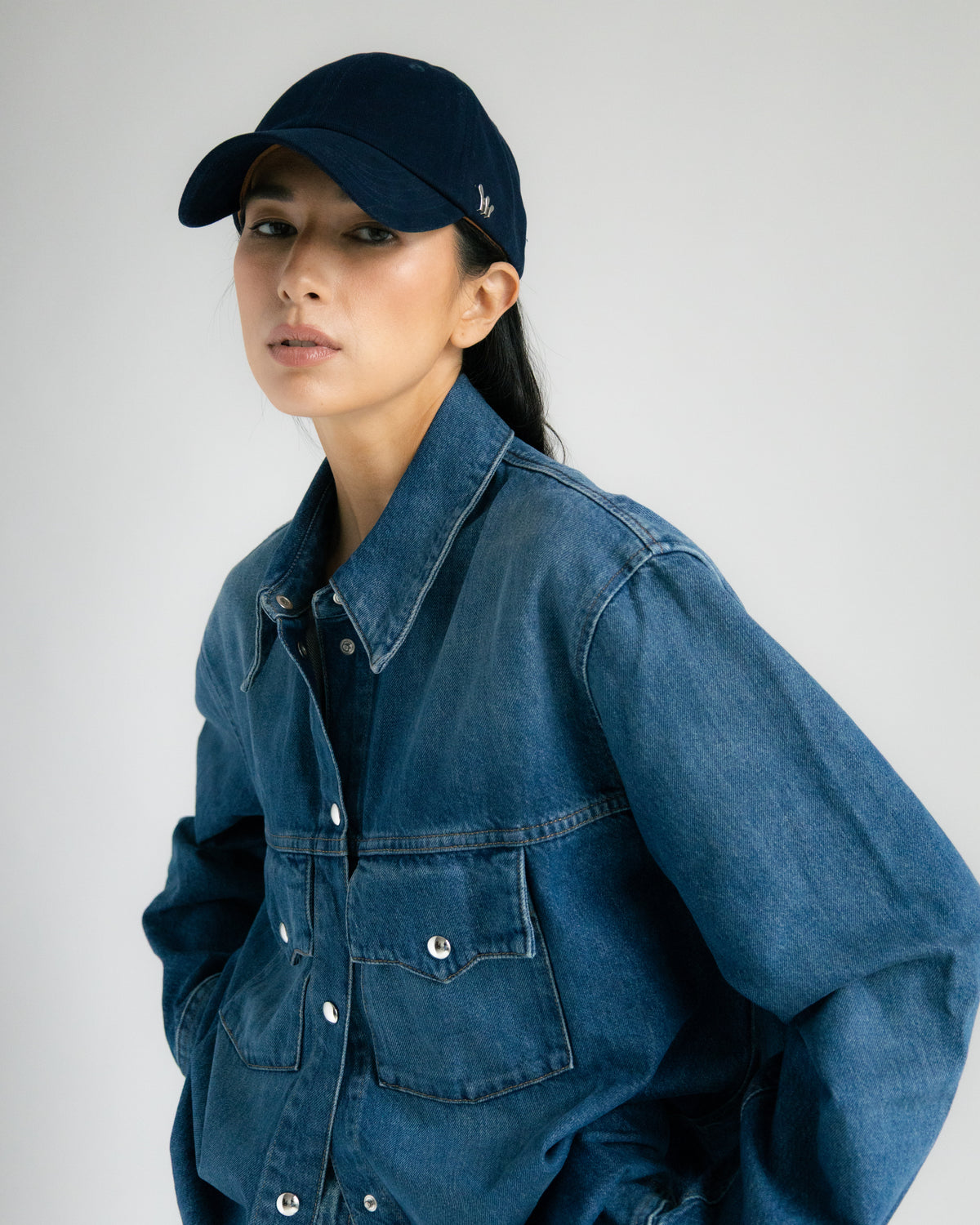 Navy Organic Cotton Stretch Twill with Silver Hardware