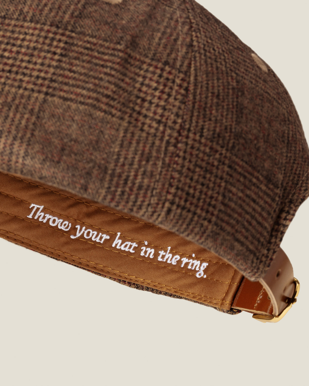Chatsworth Glen Plaid women’s baseball cap by CHORD in brown and maroon glen plaid wool with gold-plated hardware