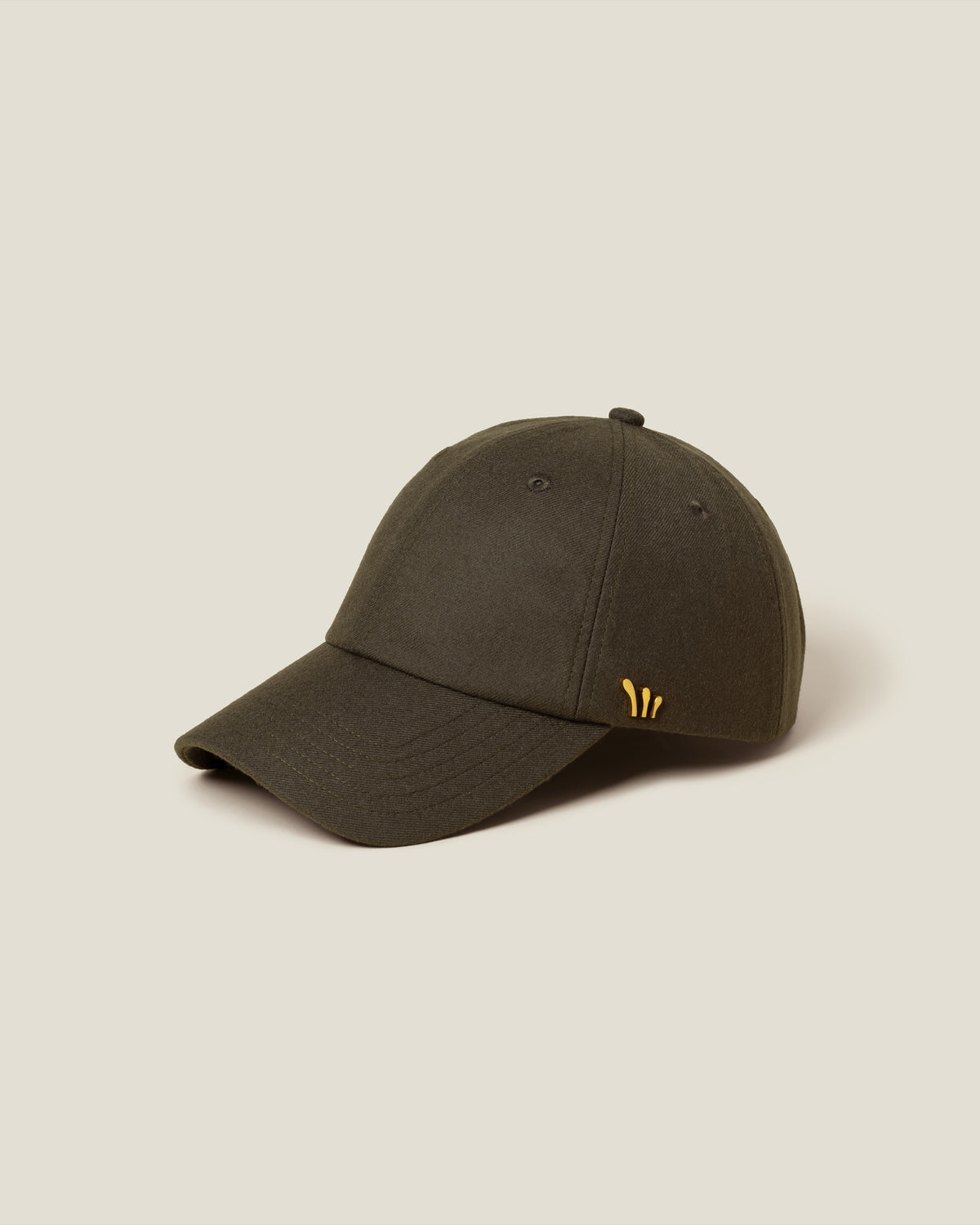 Aspen Wool women’s baseball cap by CHORD in olive green wool with gold-plated hardware