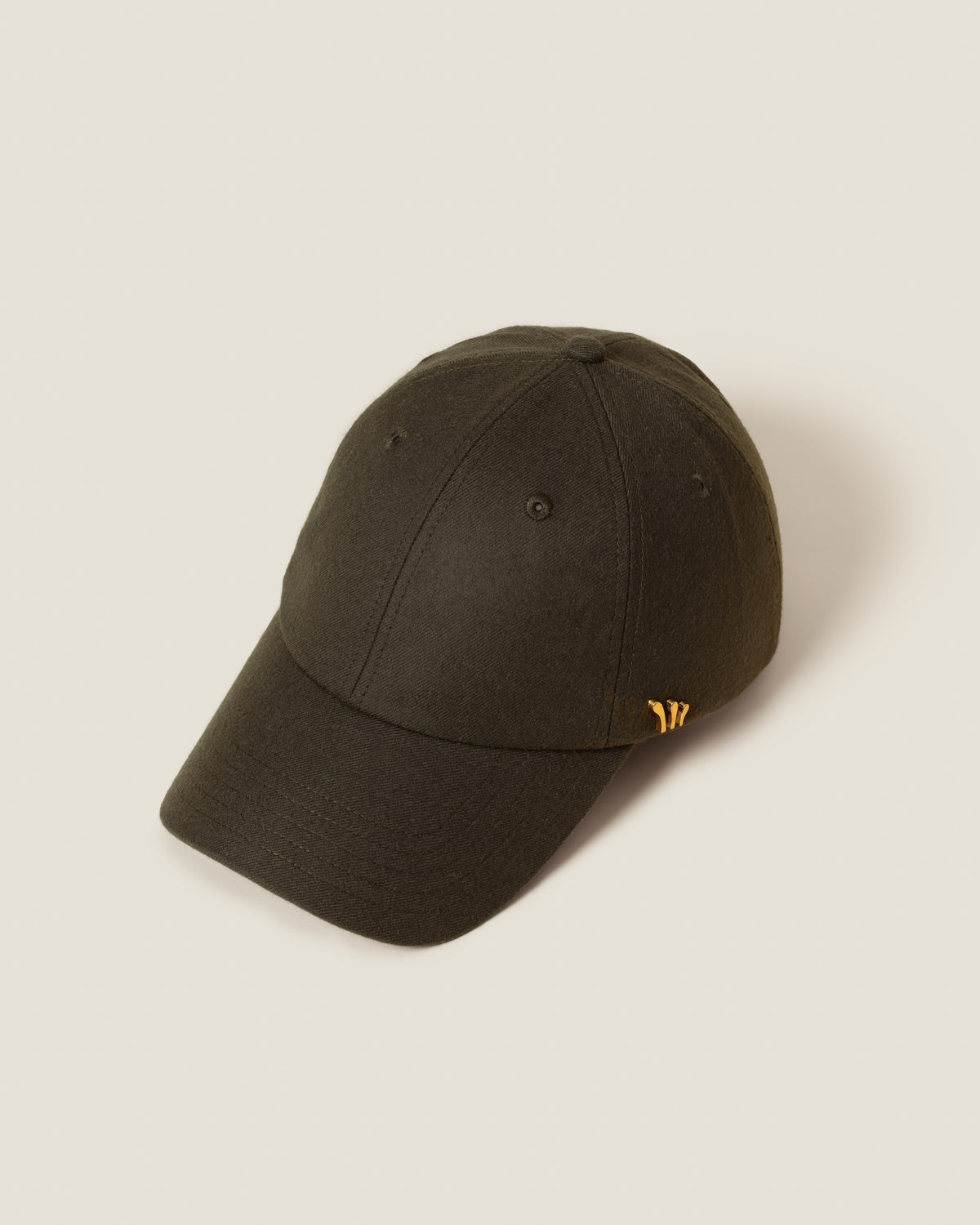 Aspen Wool women’s baseball cap by CHORD in olive green wool with gold-plated hardware