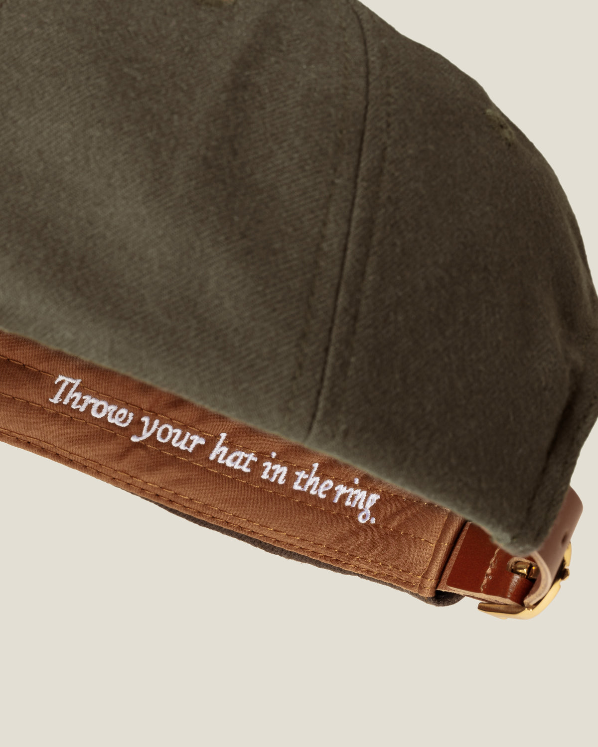 Aspen Wool women’s baseball cap by CHORD in olive green wool with gold-plated hardware