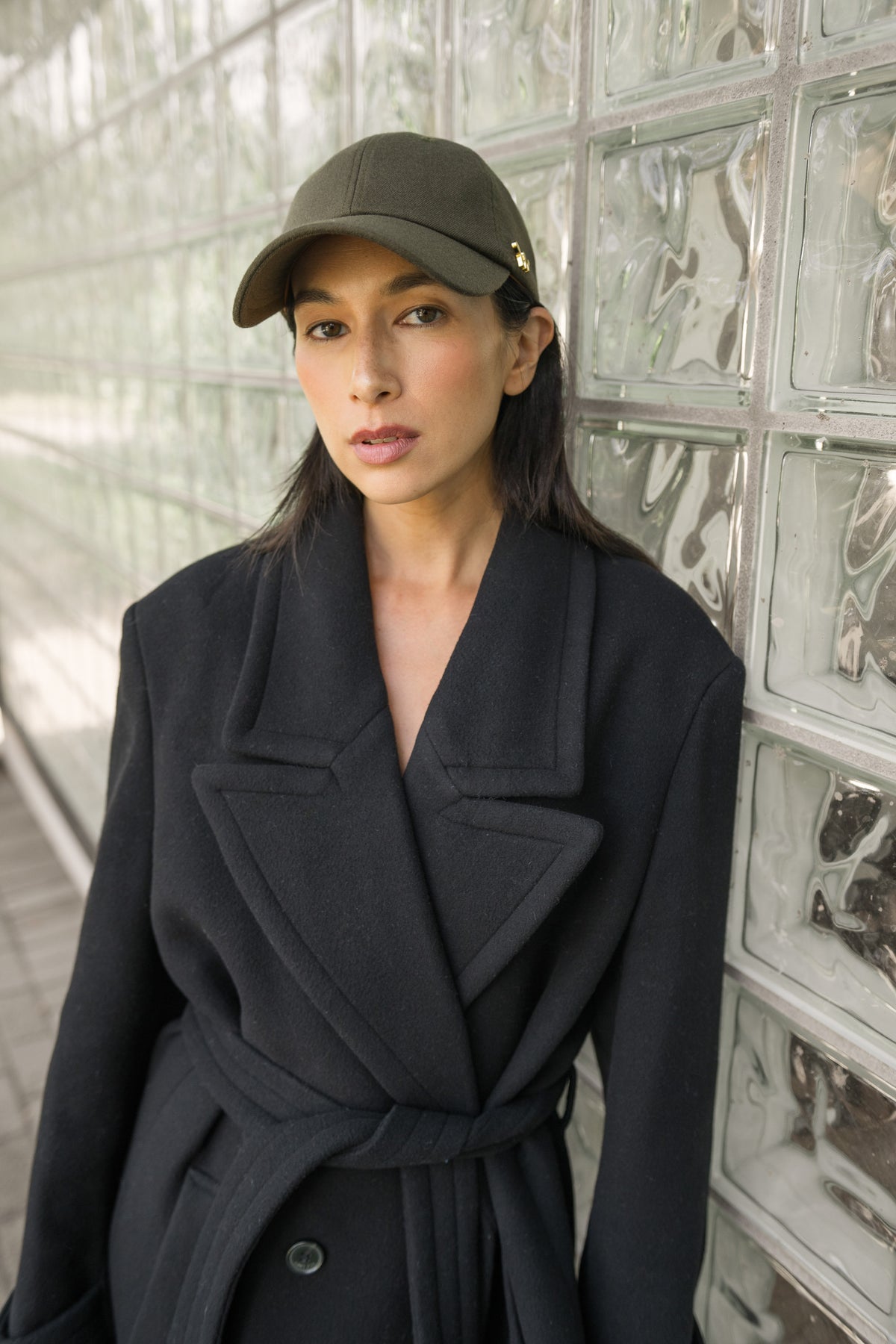 Aspen Wool women’s baseball cap by CHORD in olive green wool with gold-plated hardware
